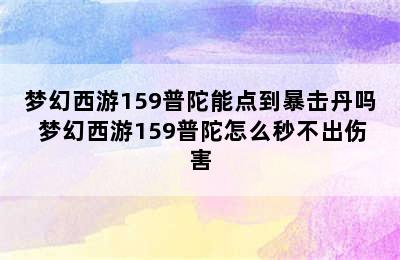 梦幻西游159普陀能点到暴击丹吗 梦幻西游159普陀怎么秒不出伤害